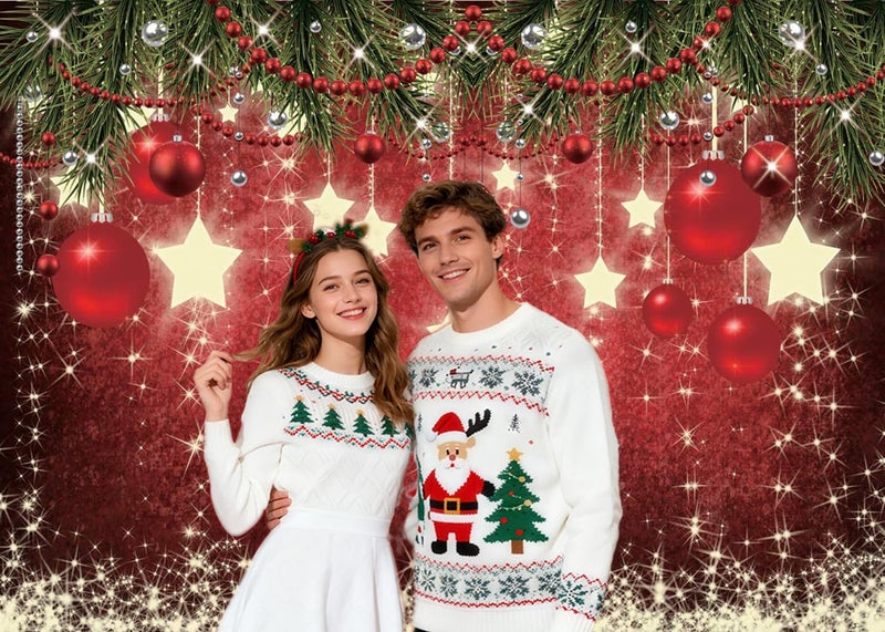 CHAIYA 7x5ft Christmas Backdrop Red Ball Xmas Merry Party Decorations for Family Holiday New Year Backdrop for Christmas Party Decoration Banner Photo Shoot - Image 2